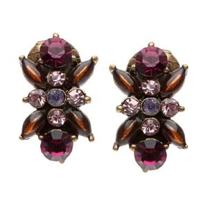 Bronze-tone Purple Crystal Clip-on Earrings